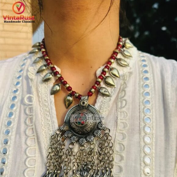 Traditional Afghan Pendant Necklace, Handmade Tribal Necklace - Picture 3 of 11